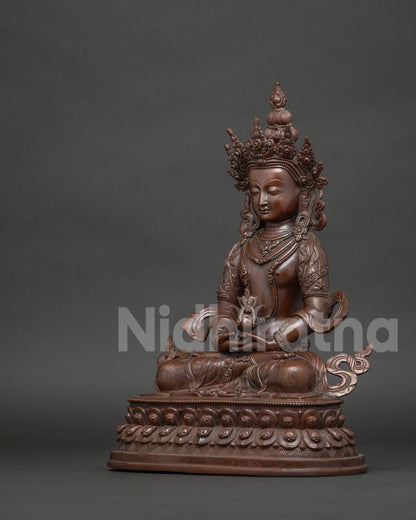 Left side view of Amitayus Buddha statue holding sacred Long Life Vase