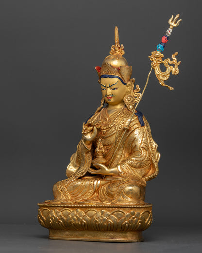 Left side view of handcrafted Guru Rinpoche Statue with intricate craftsmanship
