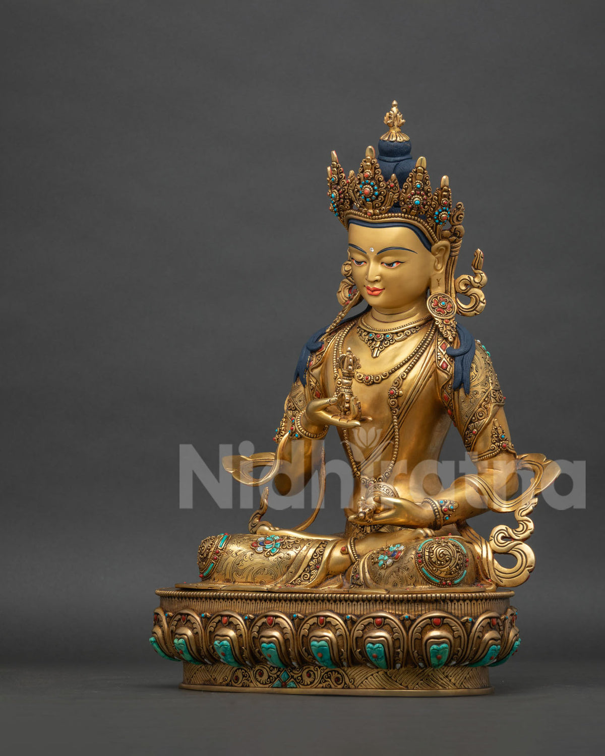 Left side view of handcrafted Vajrasattva statue from Nepal