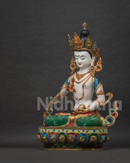Left side view of handmade Vajrasattva statue, copper Buddha sculpture from Nepal