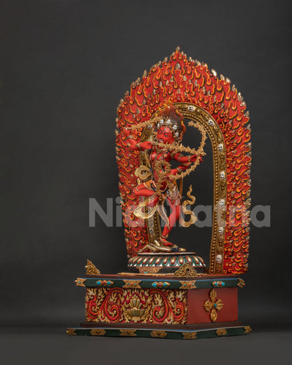 Left side view of Kurukulla Statue, hand-painted acrylic colors, holding lasso and sword