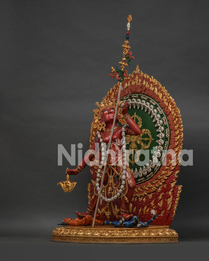 Left Side View of Large Vajrayogini Copper Statue with Gold Gilded Finish