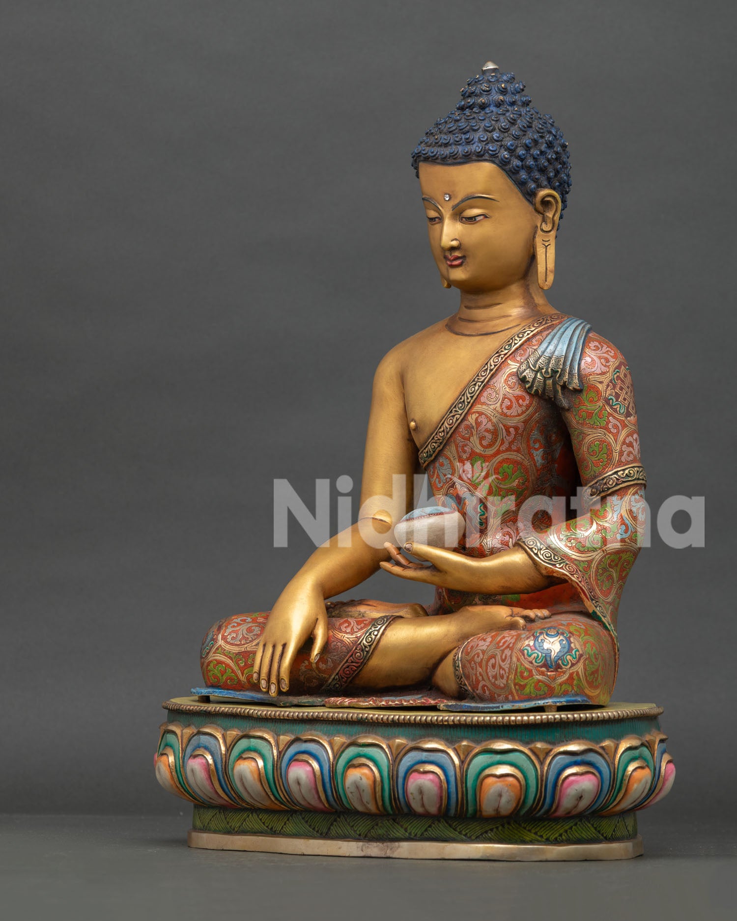 Left Side View of Lord Shakyamuni Buddha Gold Gilded Copper Buddhist Statue
