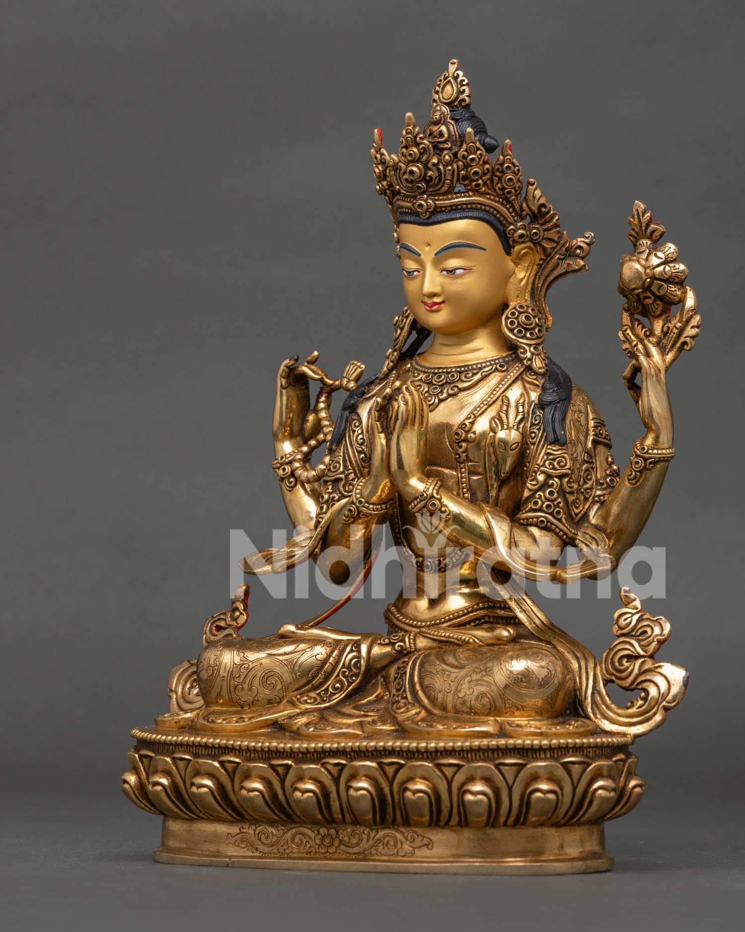 Left Side View of Luxury Chenrezig Avalokiteshvara Handmade Copper Buddhist Statue