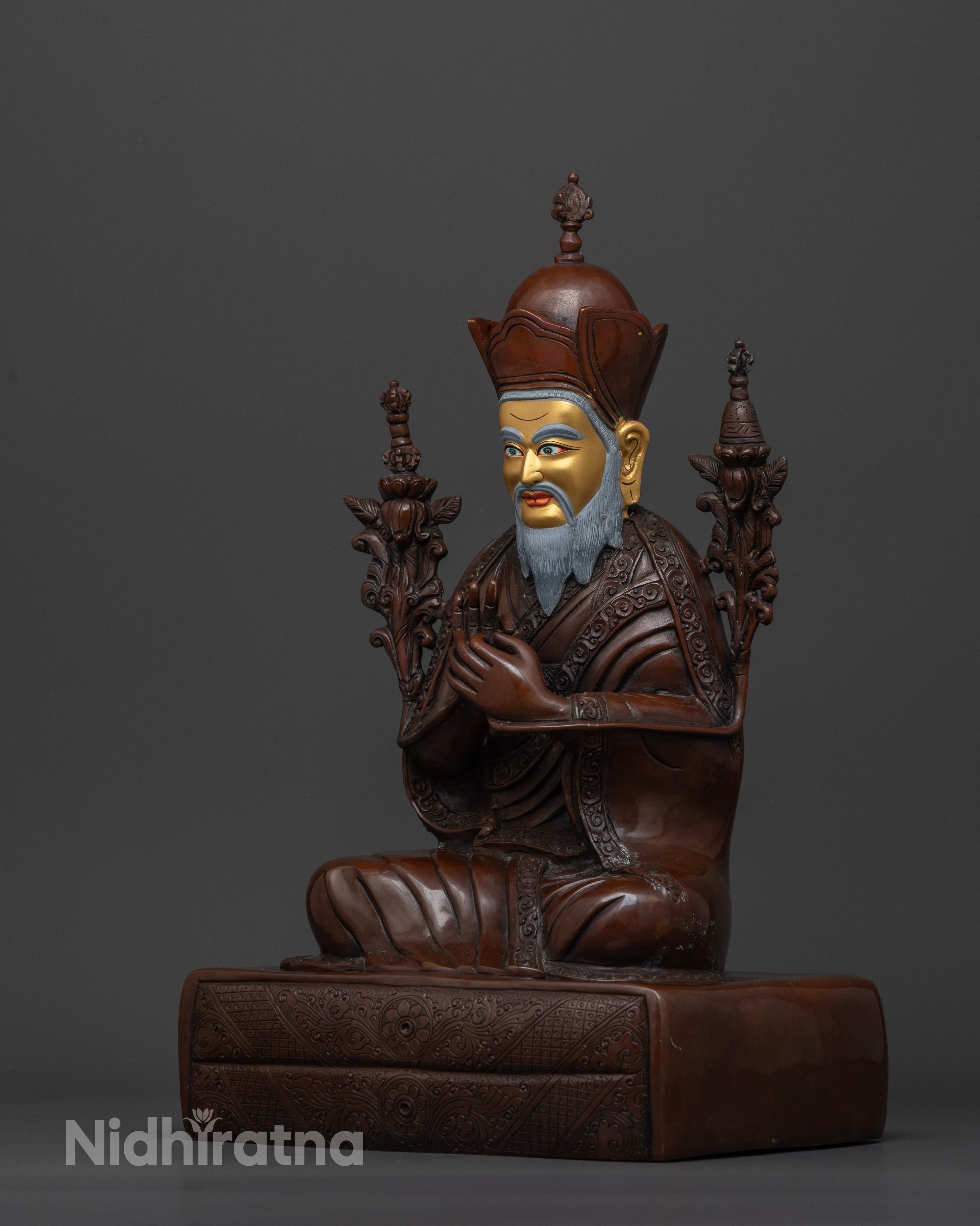 Left side view of Ngawang Namgyal statue Buddhist sculpture with detailed form
