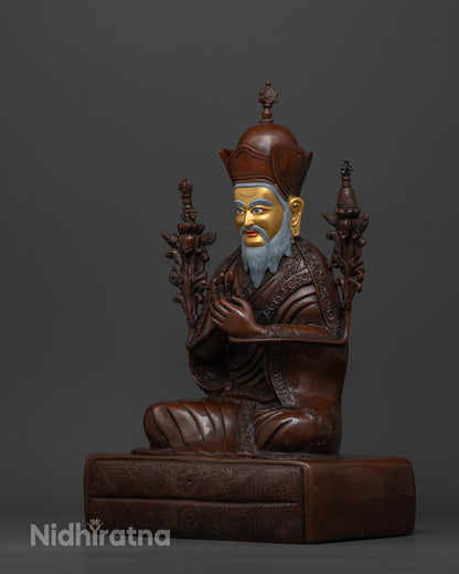 Left side view of Ngawang Namgyal statue Buddhist sculpture with detailed form