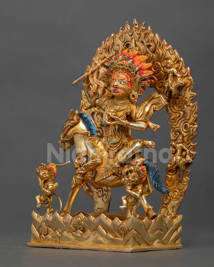 Left Side View of Palden Lhamo Copper Sculpture with Himalayan Details