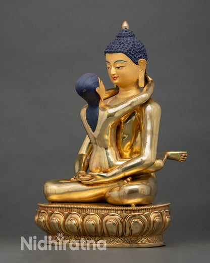 Left Side View of Samantabhadra Yab Yum Buddhist Statue Handcrafted in Nepal