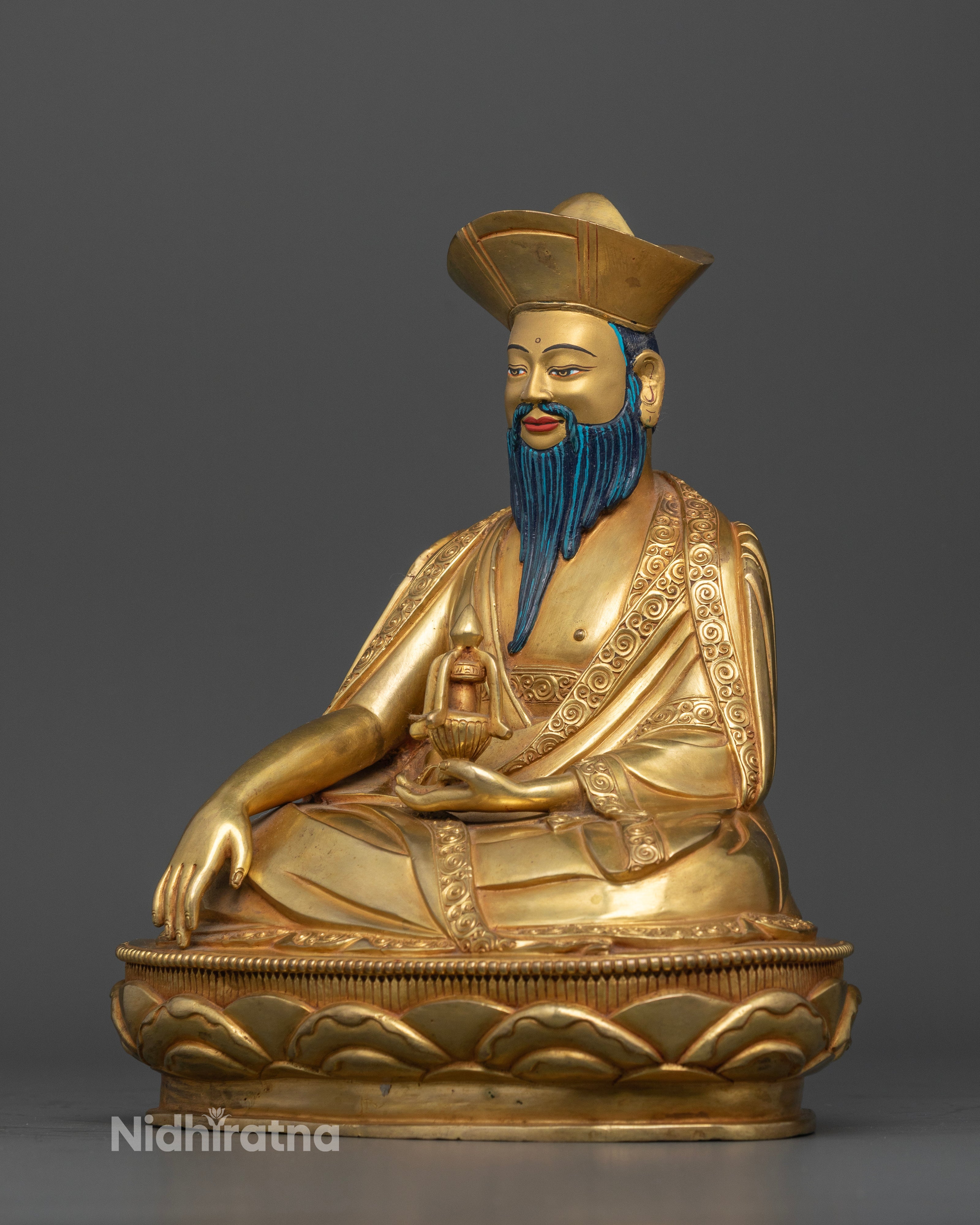 Left side view of Shabdrung Rinpoche statue Himalayan Buddhist sculpture with detailed form