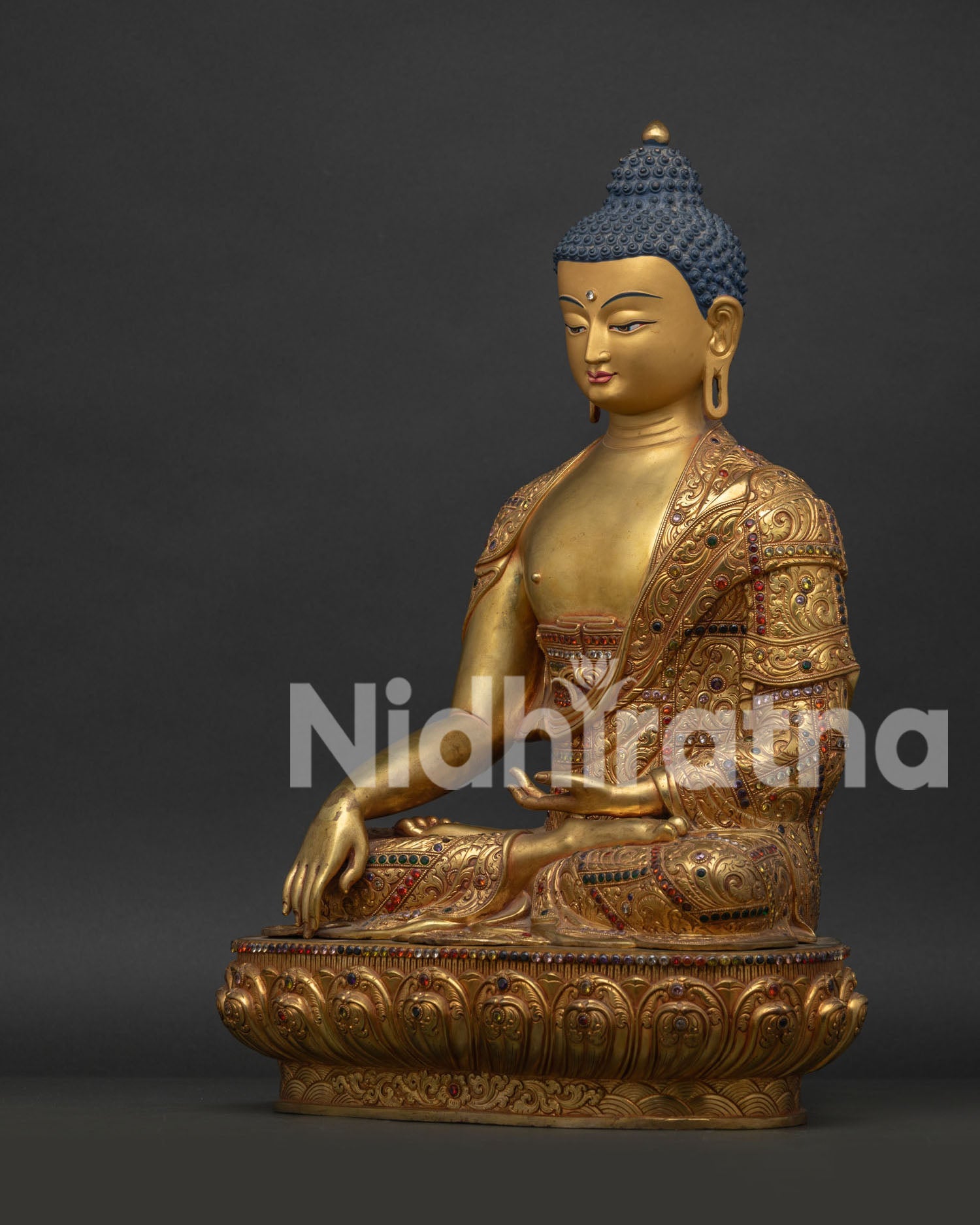 Left side view of Shakyamuni Buddha Statue handcrafted by Newari artisans in Nepal