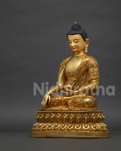 Left side view of Shakyamuni Buddha statue, handcrafted Nepalese sculpture