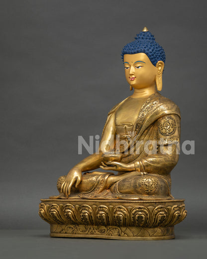 Left Side View of Shakyamuni Buddha Statue Showing Buddhist Sculpture Details