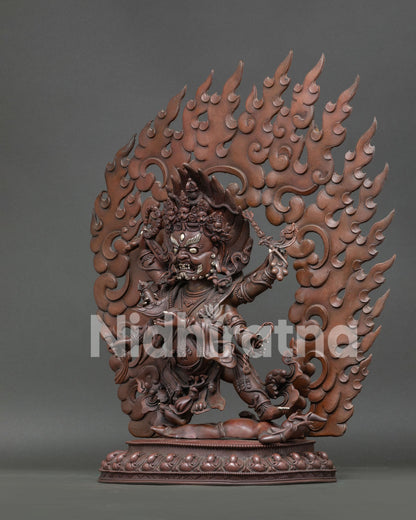 Left side view of Six Arm Mahakala Buddhist Statue with intricate handcrafted details