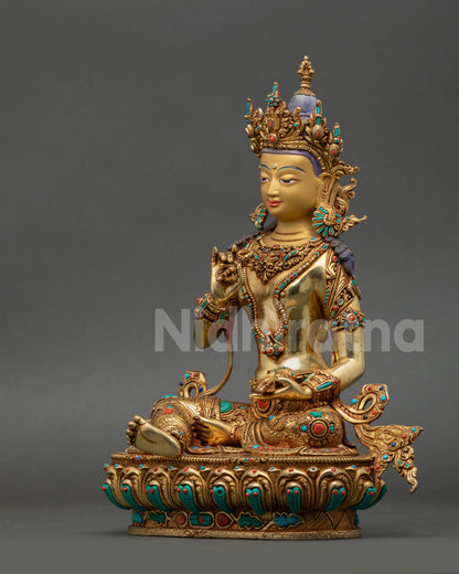 Left Side View of Vajrasattva Vajrayana Buddhist Sculpture with Gem Inlay