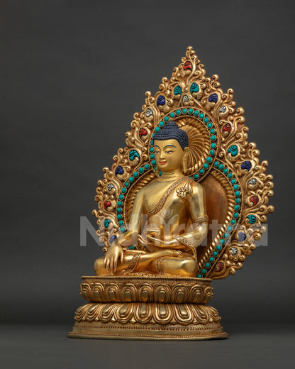 left side view Shakyamuni Buddha statue handcrafted Nepalese Buddhist art