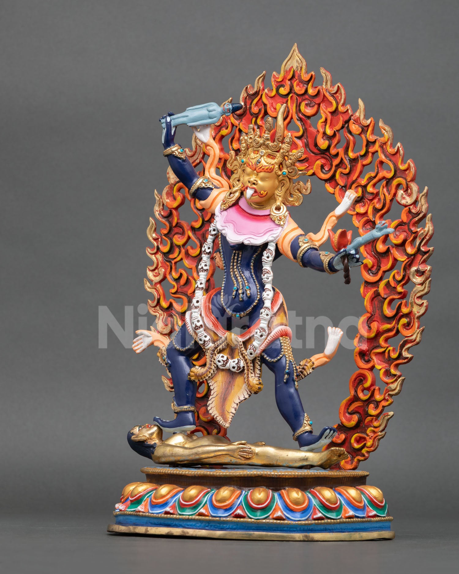 left view, ekajati statue left profile vajrayana goddess copper gold nepal craft
