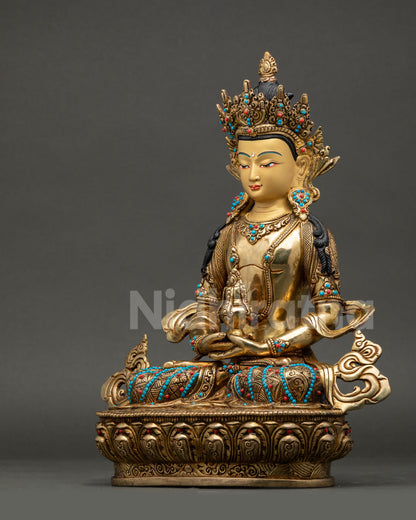 left view of amitayus buddha copper statue nepal