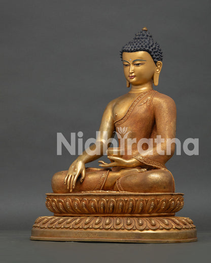 Left view of Shakyamuni Buddha statue handmade in Nepal with intricate Buddhist details