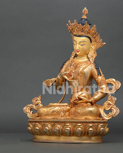 Left view of Vajrasattva Buddhist Statue displaying authentic Nepalese metal artistry