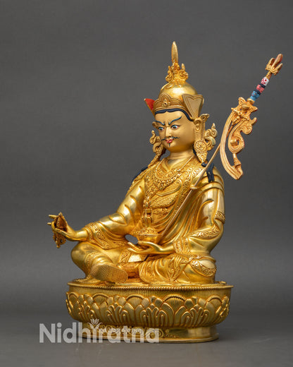 Left view side of Guru Rinpoche Statue, handcrafted Nepalese Buddhist sculpture