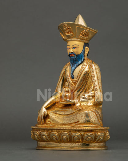 left view side zabdrung ngawang namgyal statue left profile detailed robes ritual vase