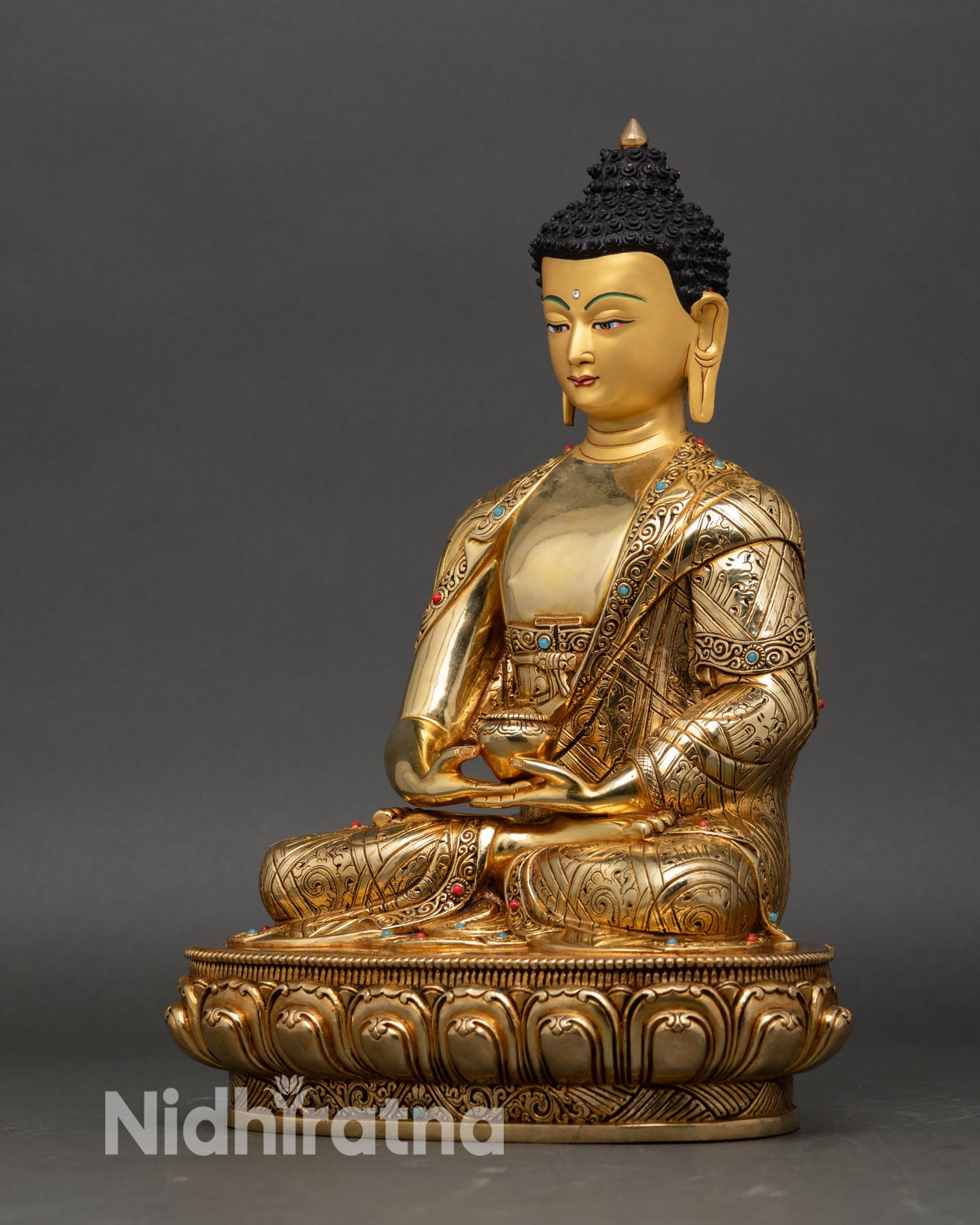 left view trio buddha set buddhist statue trio gold gilded nepal art
