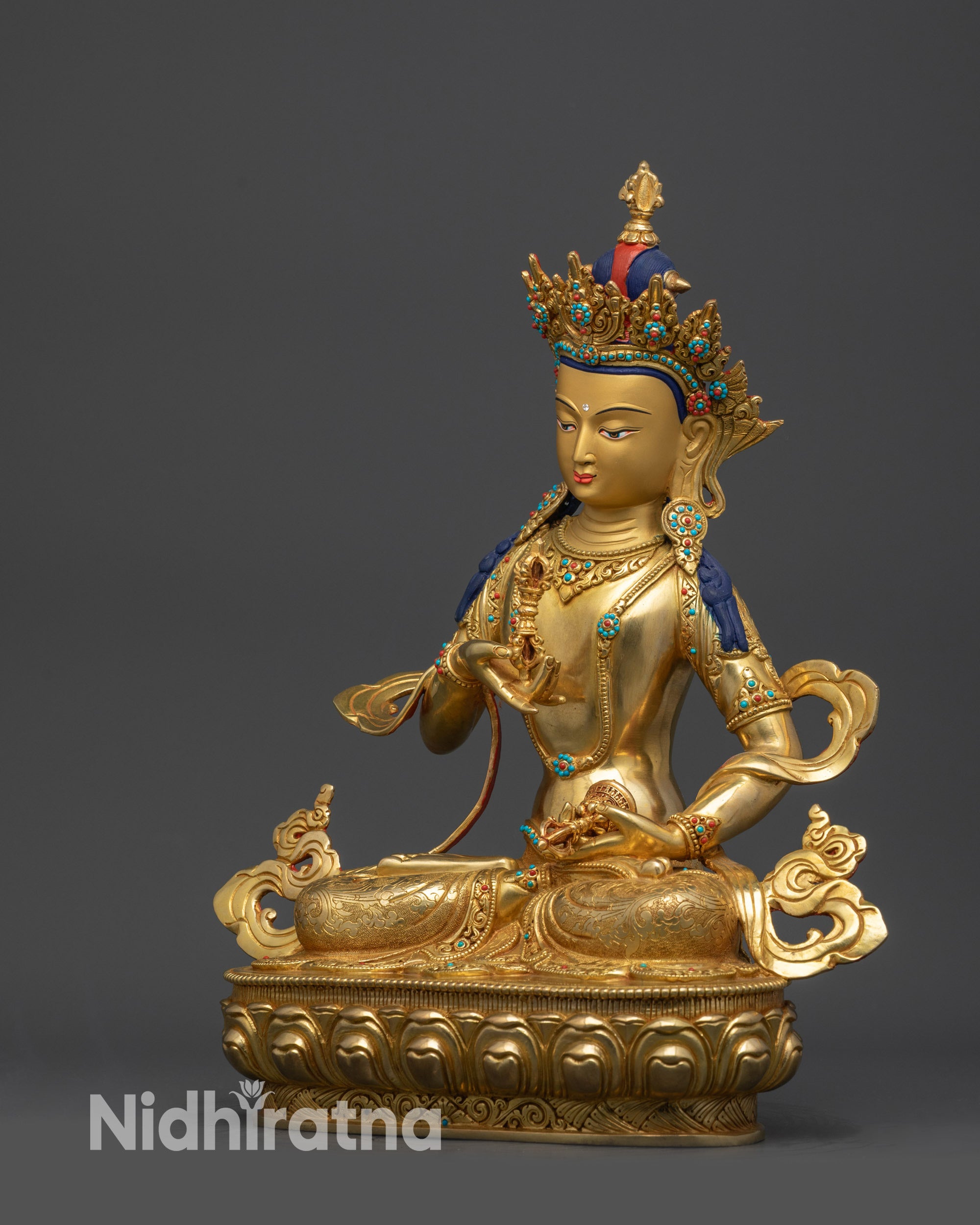 left view side Dorje Sempa Vajrasattva statue displaying intricate robe patterns