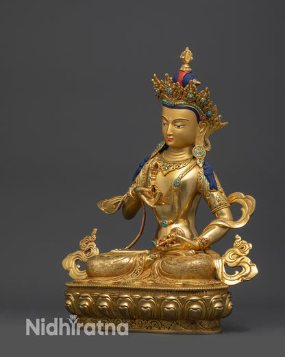 left view side Dorje Sempa Vajrasattva statue displaying intricate robe patterns