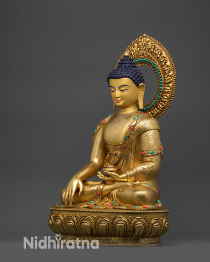 left view side Shakyamuni Buddha copper alloy statue crafted by Newari artisans