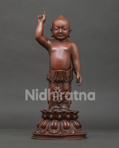 Little Buddha Statue in Copper with Oxidized Finish, Newari Artisan Buddhist Sculpture 