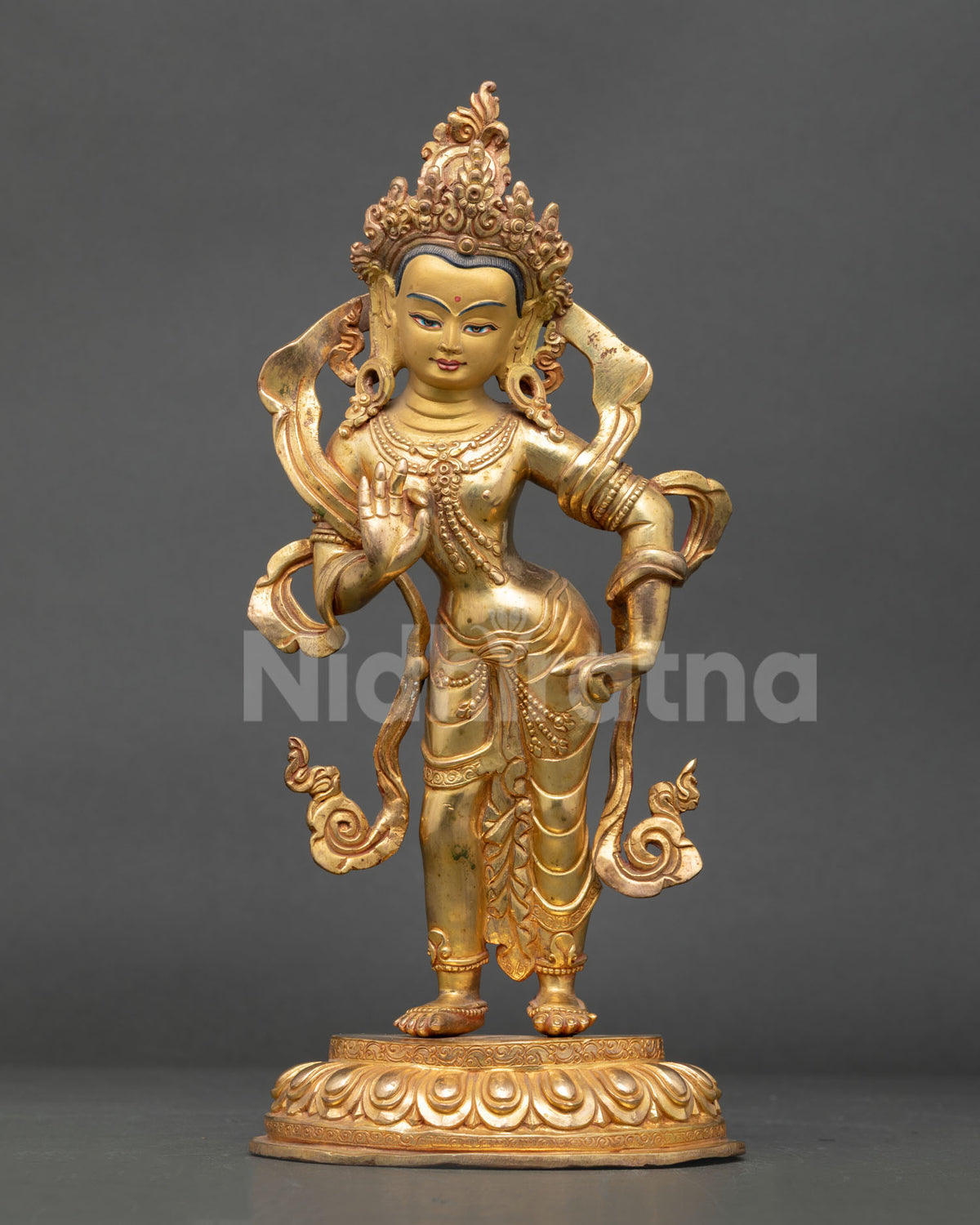 Lokeshvara Statue from Nepal in gold plated copper with graceful tribhanga posture
