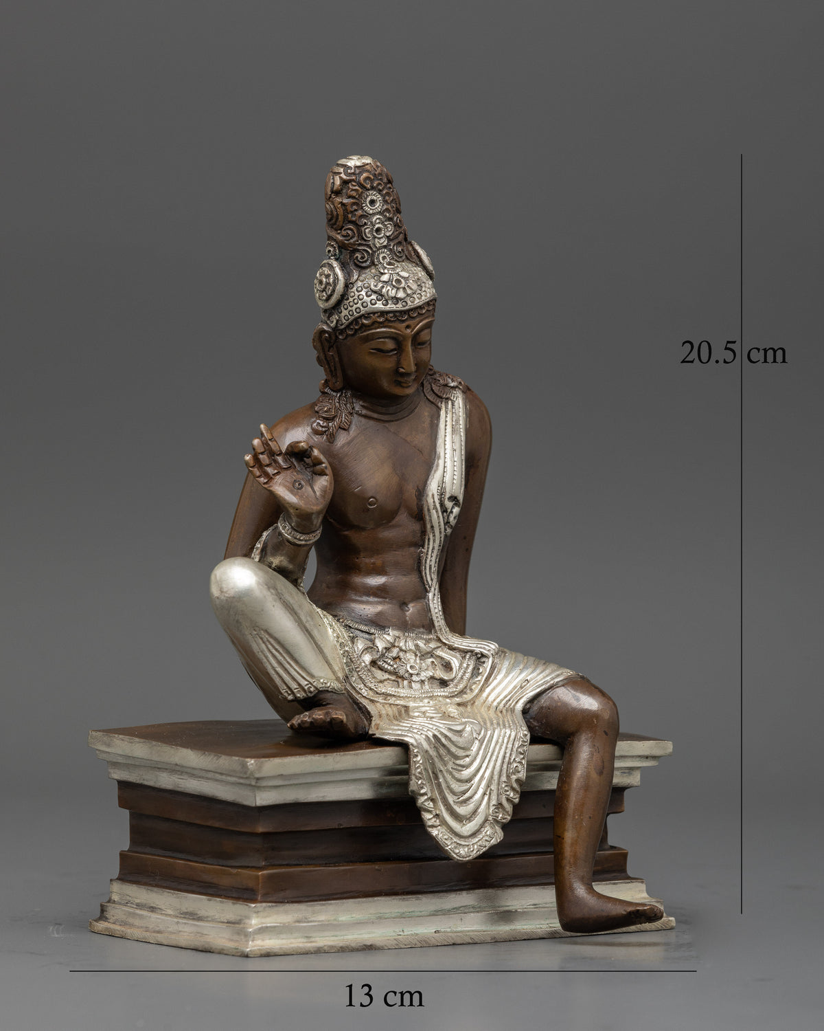 Lokeshwor avalokiteshvara statue with oxidized silver-plated copper finish.