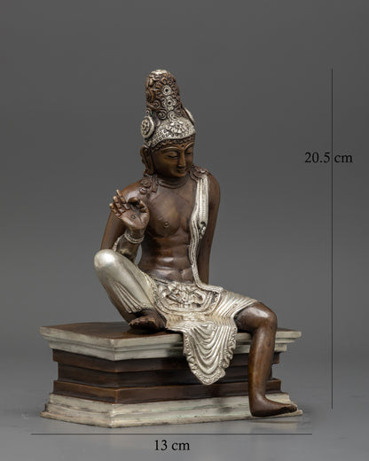 Lokeshwor avalokiteshvara statue with oxidized silver-plated copper finish.