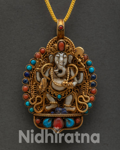 Lord Ganesha Locket, Handmade by Newari Artisans with Gold Plating