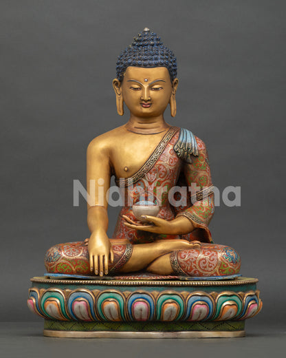 Lord Shakyamuni Buddha Meditation Statue Handmade in Nepal Gold Gilded Copper
