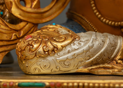 lotus base Dzambhala statue detail silver plating Buddhist art