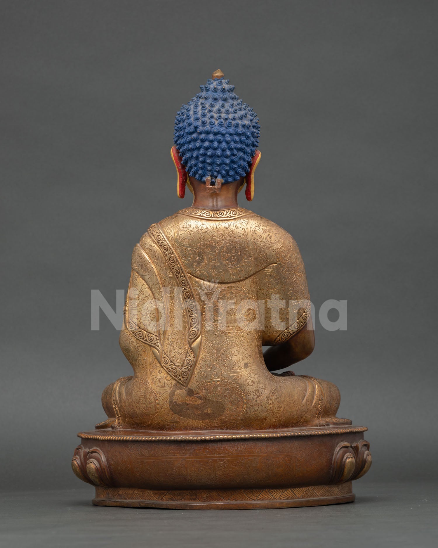 Lotus pedestal detail oxidized base symbol of purity, Nepal handmade Buddhist spiritual statue