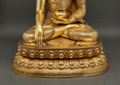 lotus throne base detail of shakyamuni buddha statue with traditional carvings