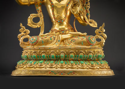 lower landscape front Bodhisattva Manjushri statue gold-gilded copper base
