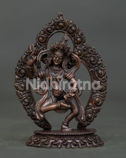 Machig Labdron statue front view handcrafted copper sculpture with antique oxidized finish from Nepal.