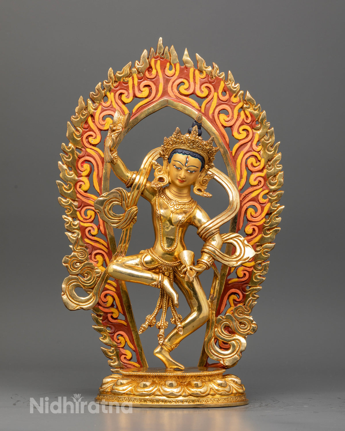 Machig labdron statue handcrafted by newari artists in patan nepal with gold fire gilding.