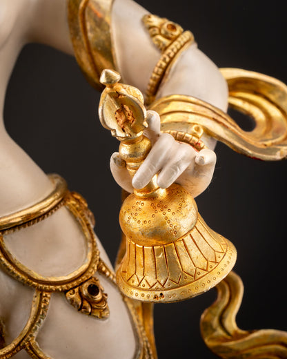 Machig Labdron Statue holding sacred ghanta bell with gilded hand-carved details