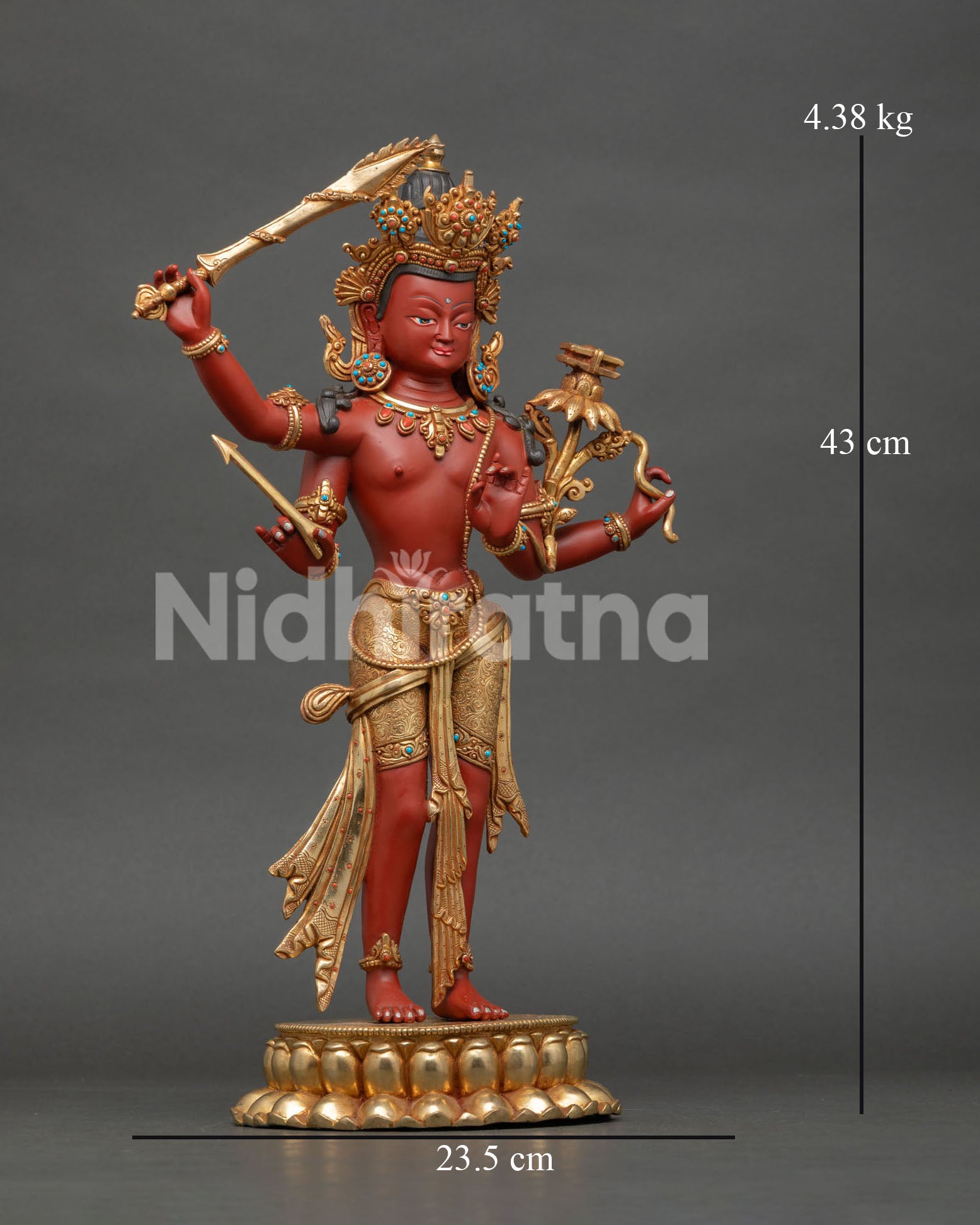 Maha Manjushri Statue with dimensions, Nepal investment casting art