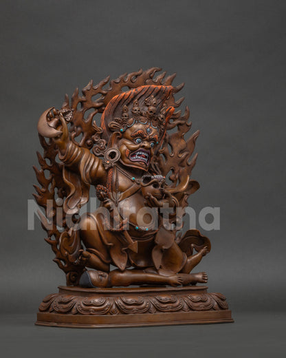 Mahakala Bernagchen copper statue right side view with ritual implements
