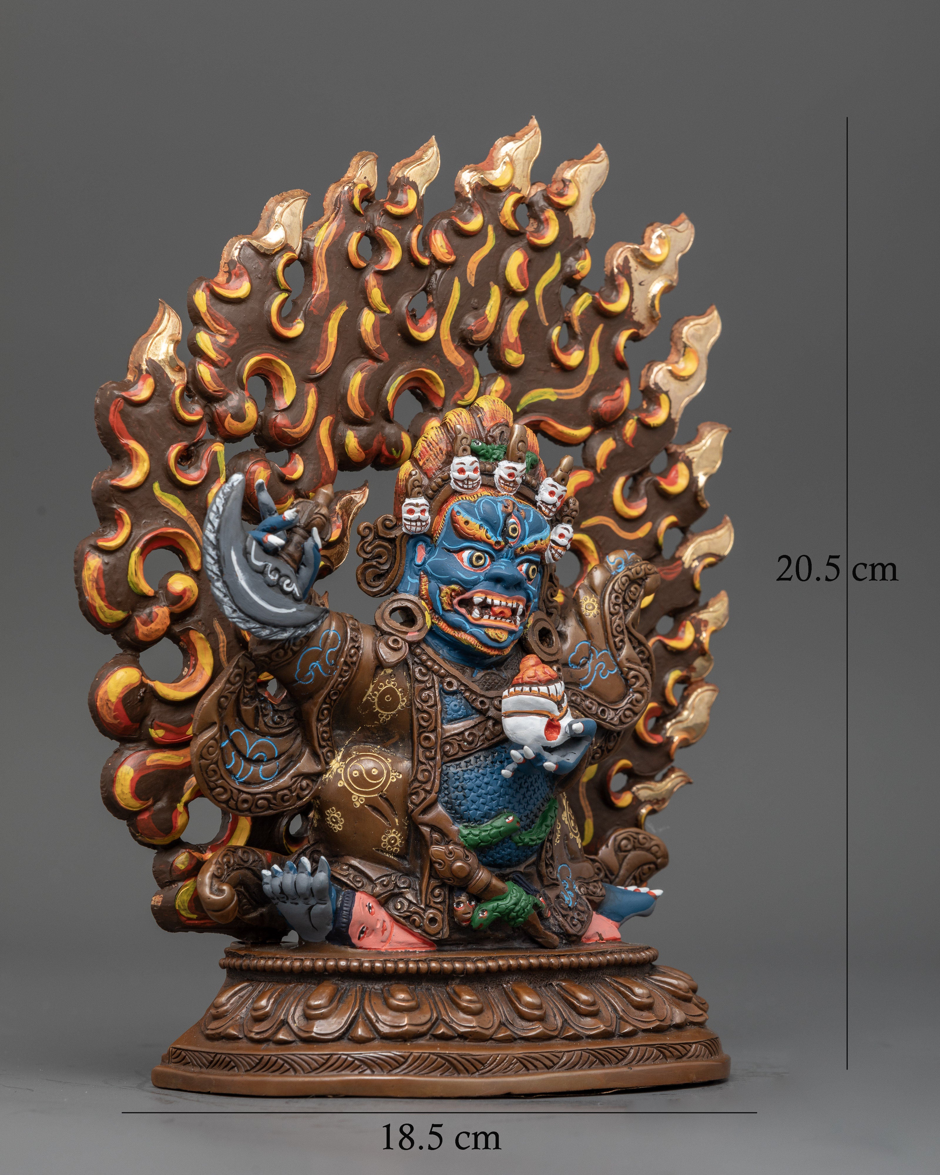 Mahakala Bernagchen holding kartika and kapala Buddhist statue.