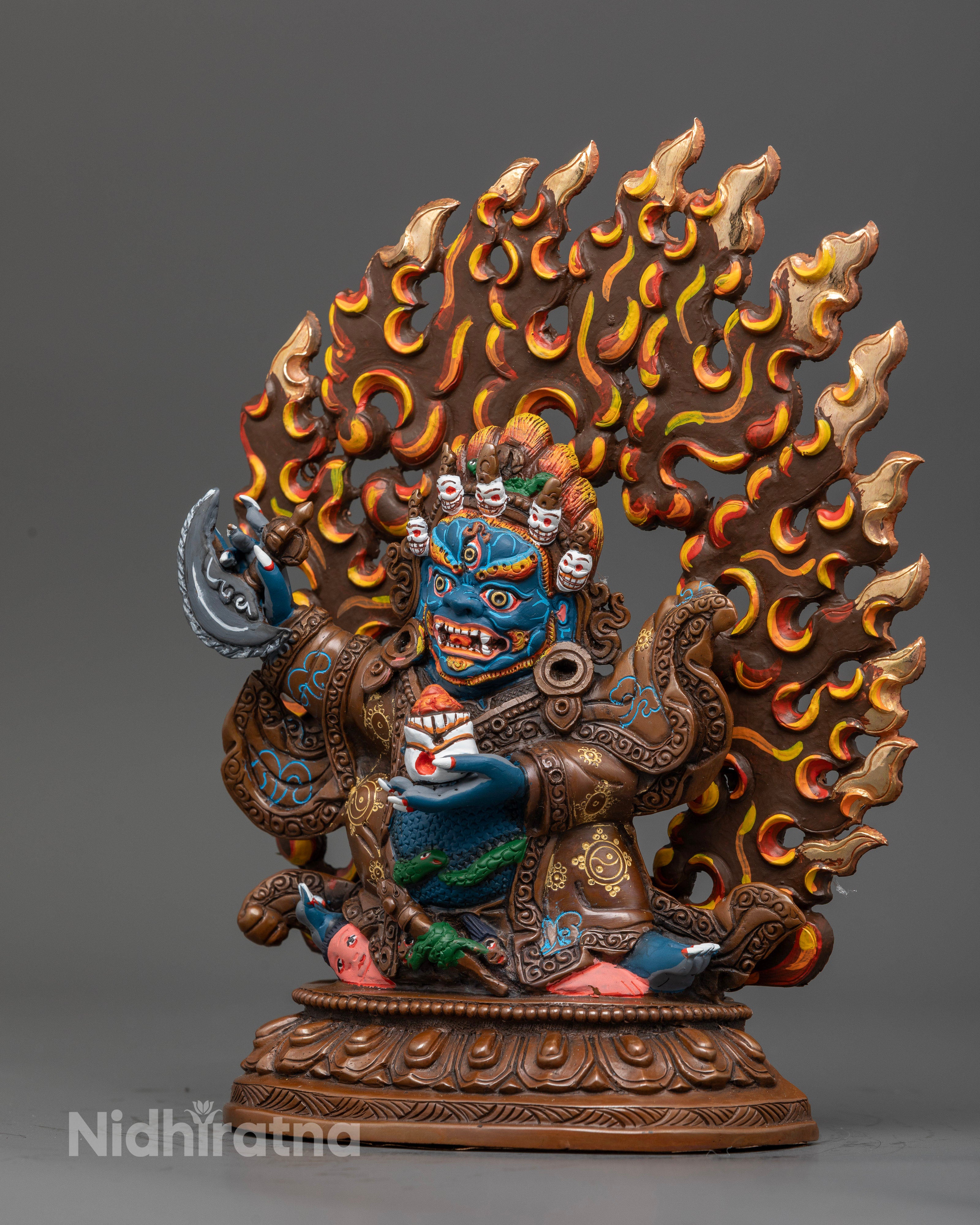 Mahakala Bernagchen Statue handcrafted copper Buddhist sculpture Nepal.