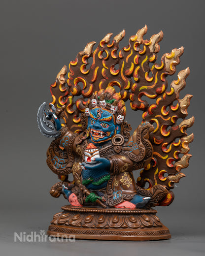 Mahakala Bernagchen Statue handcrafted copper Buddhist sculpture Nepal.