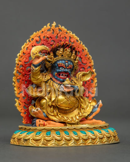 Mahakala Bernagchen statue wrathful protector with kartika and kapala.