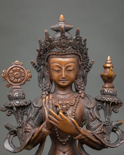 Maitreya Buddha Statue displaying the Dharma Chakra Mudra hand gesture.