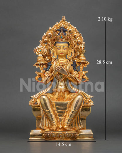 Maitreya Buddha Statue, handcrafted Nepalese Buddhist art with 24K gold fire gilding